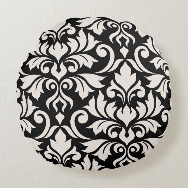 Almofada Redonda Flourish Damask Art I Cream on Black (Frente)