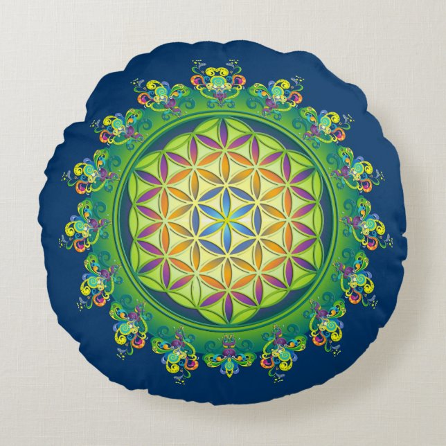 Almofada Redonda Flower power de DES Lebens da vida/Blume - verde (Frente)