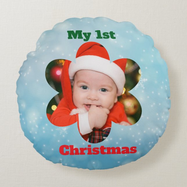Almofada Redonda Flower Shape My 1st Christmas Photo (Frente)