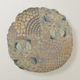 Almofada Redonda Flowers and Golden Giraffe Skin, Grey Background