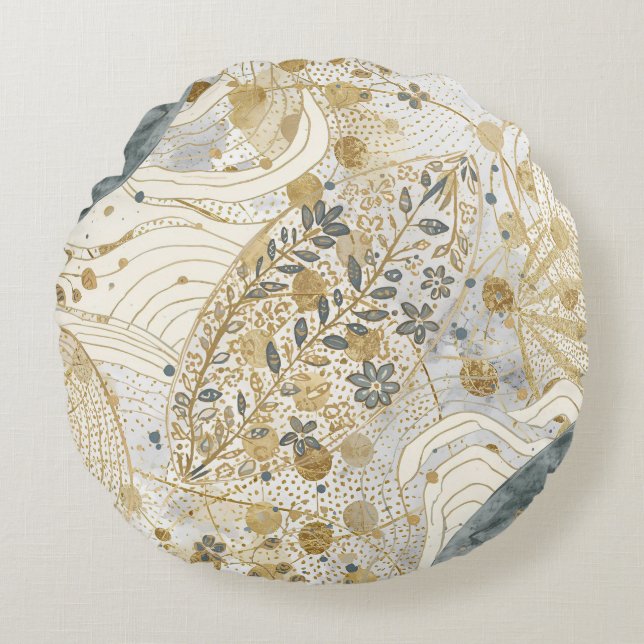 Almofada Redonda Flowers and leaves combination with lovely Pattern (Frente)