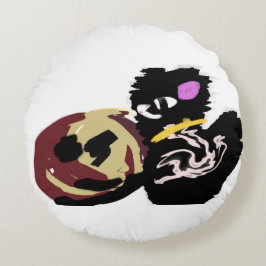 Almofada Redonda Fluffy Black Cat Jack o Lantern fun