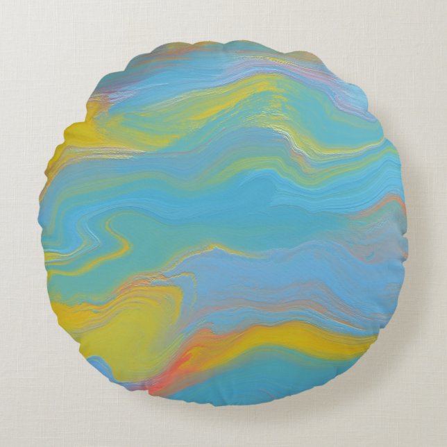 Almofada Redonda Fluxo acrílico abstrato - Breezes de verão (Frente)