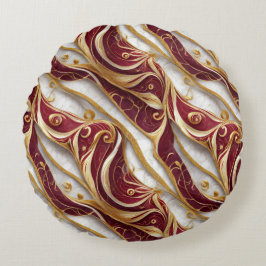 Almofada Redonda Fluxo de mármore Dourado e borgonha