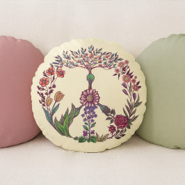 Almofada Redonda Fofo Floral de Paz Colorida Boho Hippie Inteiro
