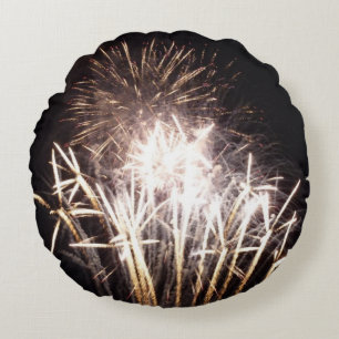 Almofada Redonda Fogos de Artifício Brancos e Dourados I Celebração