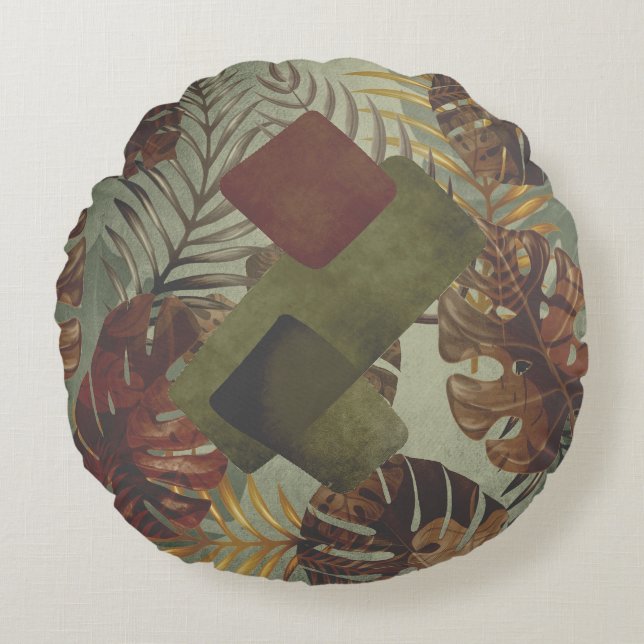 Almofada Redonda Folha de palma da Monstera tropical Boho, 70 anos, (Frente)