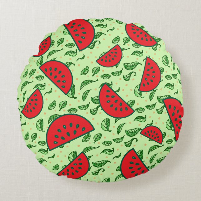 Almofada Redonda Folha e Melancias (Frente)