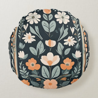 Almofada Redonda Folha Floral Azul Escuro