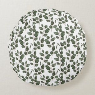 Almofada Redonda Folhagem de Eucalipto Botânico Verde Branco Modern