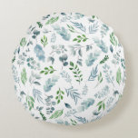 Almofada Redonda Folhagem de Eucalipto Verde Verde Azul<br><div class="desc">Travesseiro De Folhagem De Eucalipto Verde Verde Azul Com Cor De Água. Decore sua casa com este elegante travesseiro de folhagem botânica de aquarela. Apresenta folhas de aquarela em tons de verde e azul.</div>