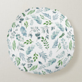 Almofada Redonda Folhagem de Eucalipto Verde Verde Azul
