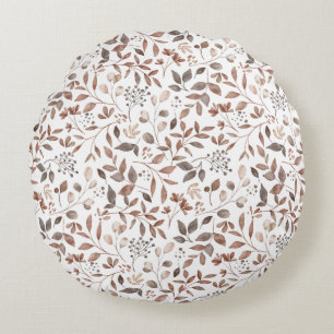 Almofada Redonda Folhas Botânicas de Terracota Marrom Boho