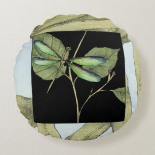 Almofada Redonda Folhas com Dragonfly Inset por Jennifer Goldberger