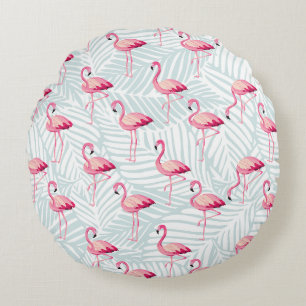 Almofada Redonda Folhas de Flamingo e Palma Rosa - Bonitas