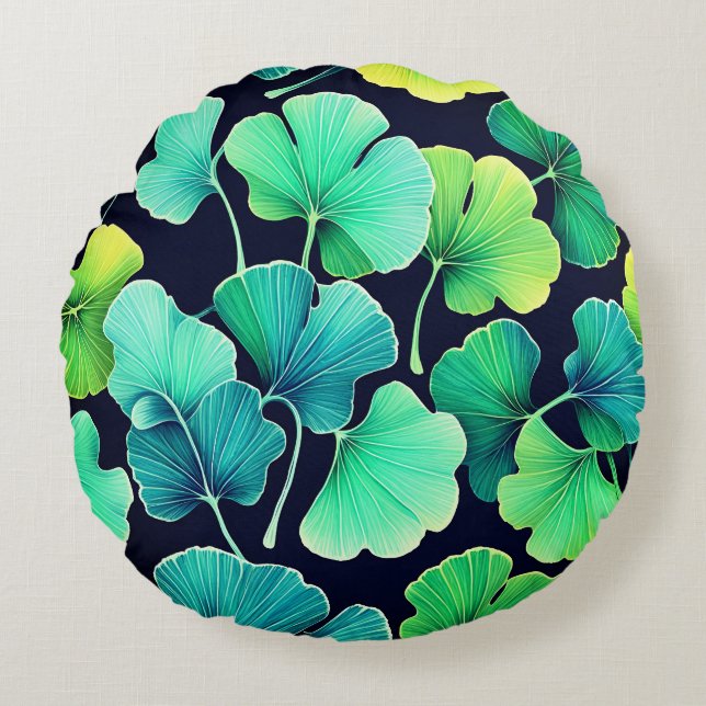 Almofada Redonda folhas de Ginko biloba (Frente)