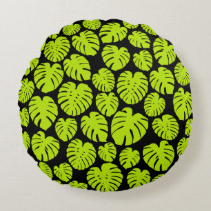 Almofada Redonda Folhas de Monstera em Verde limão e preto