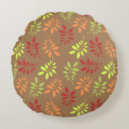 Almofada Redonda Folhas de outono coloridas em tons quentes