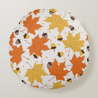 Almofada Redonda Folhas de outono, design de colheita sem costura.