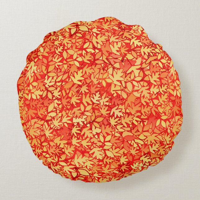 Almofada Redonda Folhas de outono, laranja e ouro (Verso)