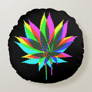 Almofada Redonda Folhas de plantas selvagens - cor neon + suas idei