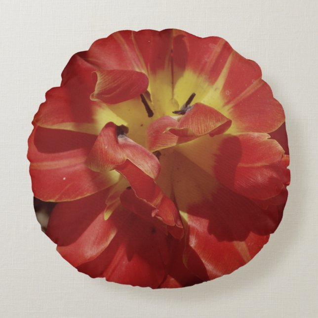 Almofada Redonda Folhas de Tulipa Vermelhas (Frente)