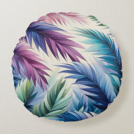 Almofada Redonda Folhas Tropicais de Palma de Teto Azul Roxo