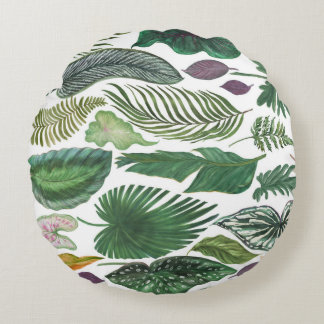 Almofada Redonda Folhas tropicais: fundo sem costura de aquarela