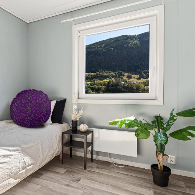 Almofada Redonda Folhas verdes e escuras do padrão roxo (Criador carregado)