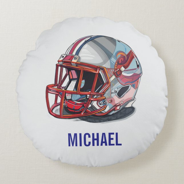 Almofada Redonda Football Helmet Pop Art Motivational Name (Frente)