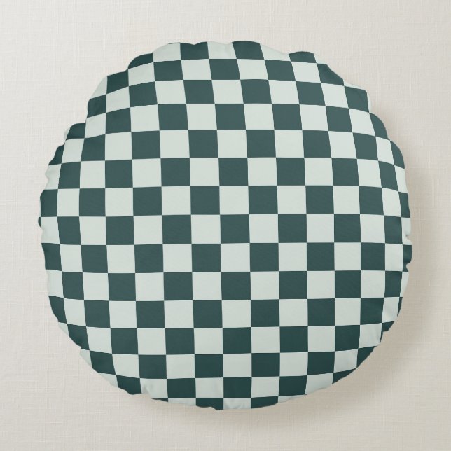 Almofada Redonda Forest green moss checkerboard pattern (Frente)