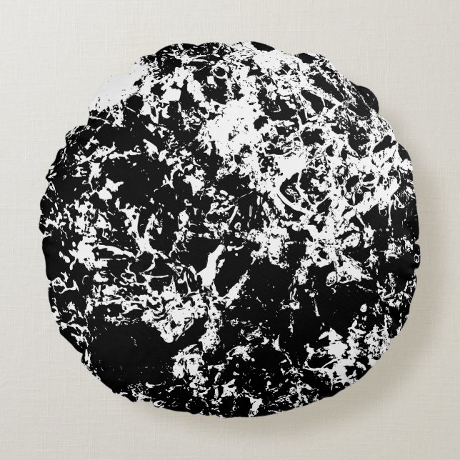 Almofada Redonda Formação de gelo Abstrato a preto e branco (Frente)