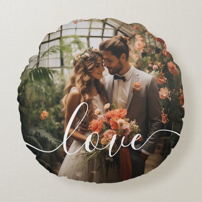 Almofada Redonda Foto de casal personalizada 'Amor' (Frente)