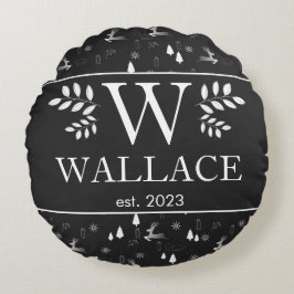 Almofada Redonda Foto de Natal simples e moderna com monograma de r