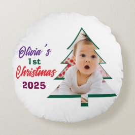 Almofada Redonda Foto Personalizada Árvore de Natal de 1º Ano da Ol