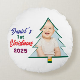 Almofada Redonda Foto Personalizada Árvore de Natal de Daniel 1º An
