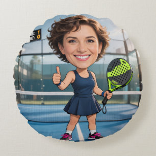 Almofada Redonda Foto Personalizada de Jogadora de Padel/Pickleball
