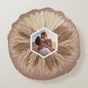Almofada Redonda Foto Personalizada De Pampas Rustic Boho Bohemian 