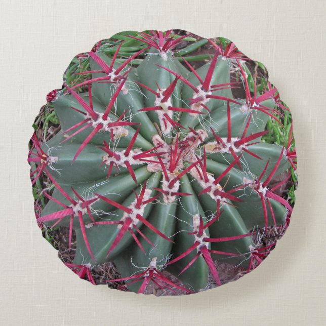 Almofada Redonda Foto Red Barrel Cactus, Foto da Planta do Deserto  (Frente)