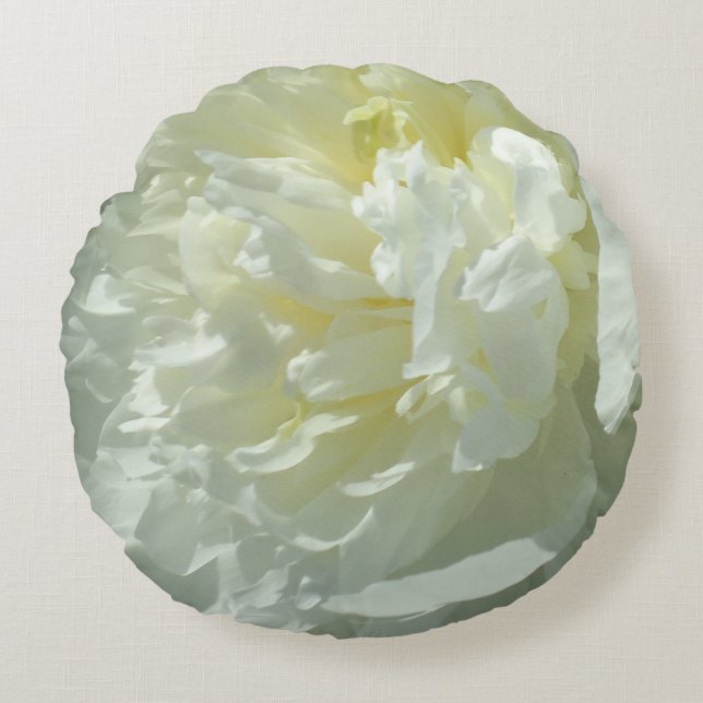 Almofada Redonda Fotografia floral branca de pénia branca Elegante (Frente)