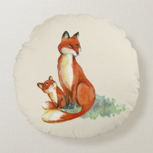 Almofada Redonda Fox de Momma e ilustração da aguarela do bebê