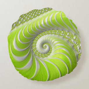 Almofada Redonda Fractal espiral do Verde limão moderno abstrato