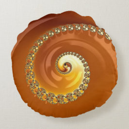 Almofada Redonda Fractal Espiral Gradiente Laranja Dourado abstrato
