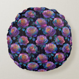 Almofada Redonda Fragmentação Floral Iridescente com Arco de Fita V