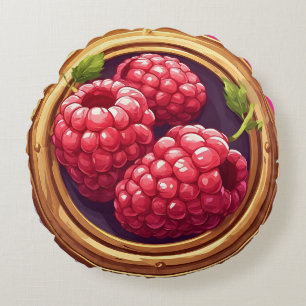 Almofada Redonda Framboesas Frescas em Arte Dourada