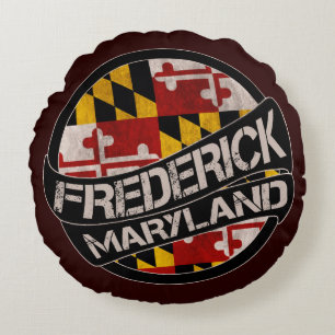 Almofada Redonda Frederick Maryland flag grunge travesseiro redondo