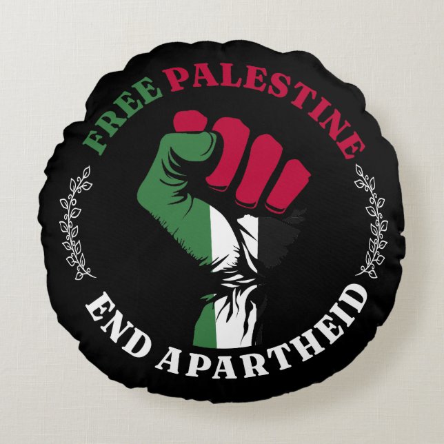 Almofada Redonda Free Palestine End Apartheid (Frente)