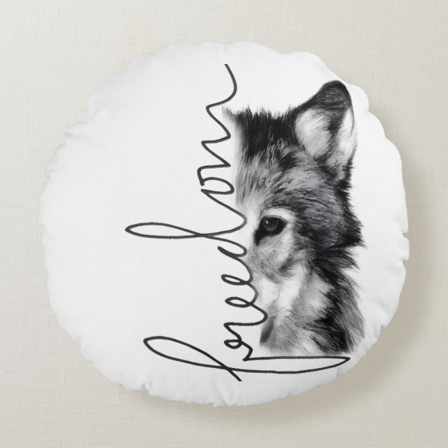 Almofada Redonda Freedom Wolf Minimal Line Art - (Frente)