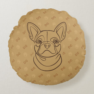 Almofada Redonda French Bulldog Decorative Line Art Pattern