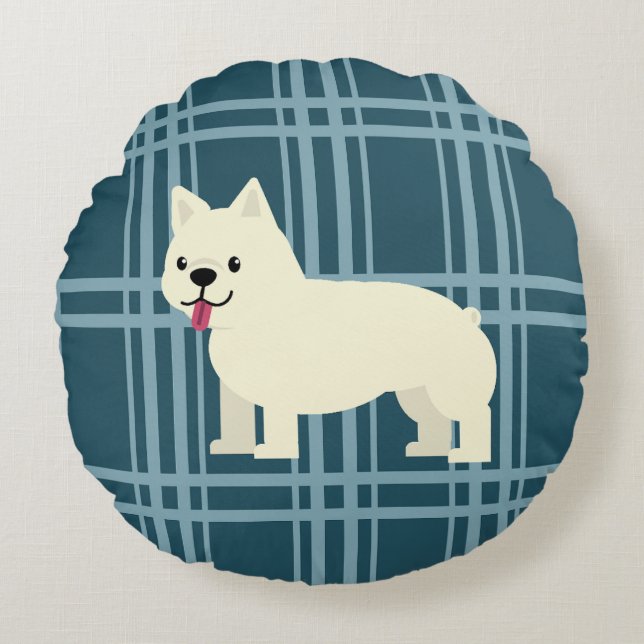 Almofada Redonda Frenchie Xadrez Blue (Frente)